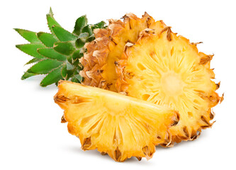 sliced pineapple isolated on white background. exotic fruit. clipping path