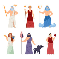 Olympic Greek antique gods characters set, flat vector illustration isolated. © Kudryavtsev