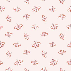 Seamless Pattern with Butterfly Design on Light Pink Background