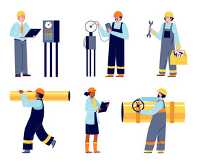 Oil industry workers characters set of flat vector illustrations isolated.