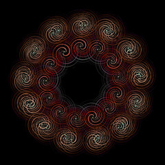 Round figure of unusual ornate twisted elements.3d.