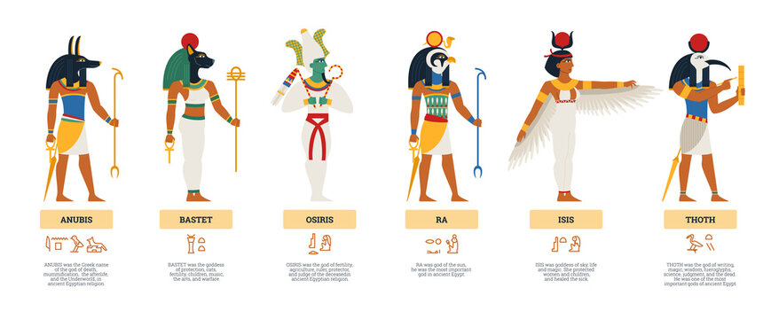 Set of images egyptian ancient gods and goddess a vector illustrations