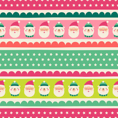 Cute santa claus and polar bear seamless pattern with striped background design for christmas and new year holidays.