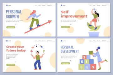 Personal development and self improvement web banners flat vector illustration.