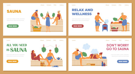 Set of vector web banners for advertise of relax at steam sauna or spa center.