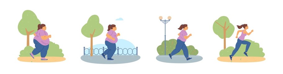 Weight loss and slimming progress infographic flat vector illustration isolated.