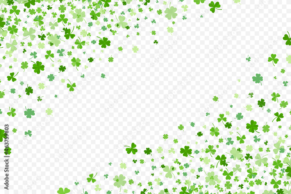 Poster shamrock or green clover leaves pattern background flat design vector illustration isolated on trans