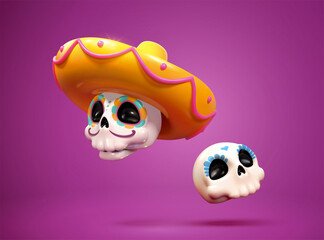 3d sugar skulls for Day of the Dead