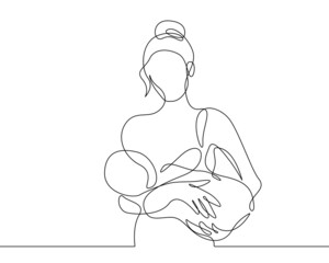 Mother with Baby Continuous Line Drawing. Single Line Drawing of Woman with Baby. Happy Mother Day Minimalist Contour Illustration. Vector EPS 10.	