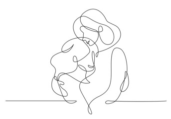 Continuous Line Drawing of Two Women. Line Art Creative Concept Black Sketch Isolated on White Background. Female Friendship Illustration. Women Couple. Vector EPS 10