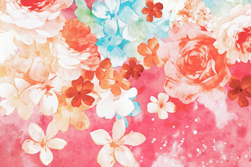 Hand painted watercolor rose flower bouquet and background