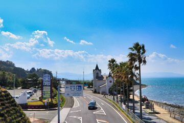 Shiroigahama Coast Sandy Beach and Transparent Sea Ripple Land Mobout Kyushu Kumamoto