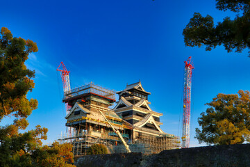 Kumamoto Castle during reconstruction work after the Kumamoto earthquake