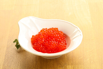 Red caviar in the bowl