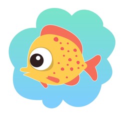 Tropical yellow fish. Landscape. Underwater life. Wild animals. Ocean, sea. Summer water. Isolated on white background. Illustration in cartoon style. Flat design. Vector art