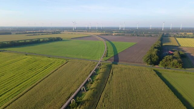 Green Fields And Testing Site For Transrapid Maglev Trains In Lathen, Germany - aerial drone shot