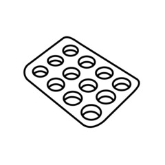 Cupcake Baking Dish in outline style isolated on white background . Kitchen tool icon