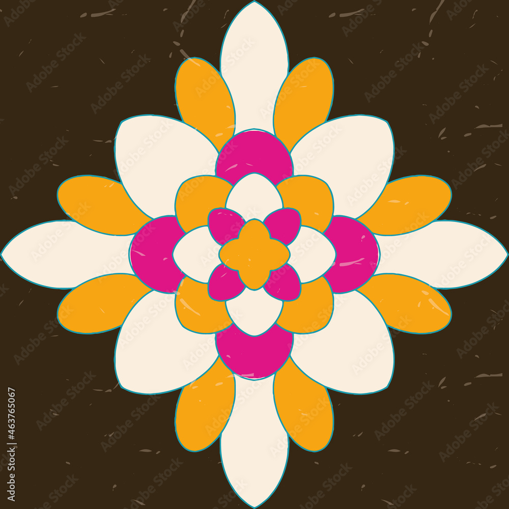 Poster retro trendy seamless pattern with brown, yellow, orange and offwhite repeat pattern print backgroun