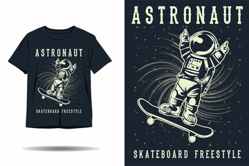 Astronaut skateboard freestyle silhouette t shirt design