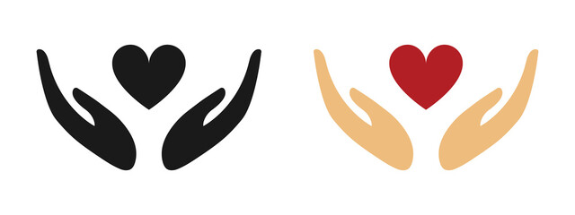 Hands with heart logo. Set of illustrations