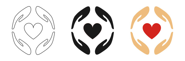 Hands with heart logo. Set of illustrations