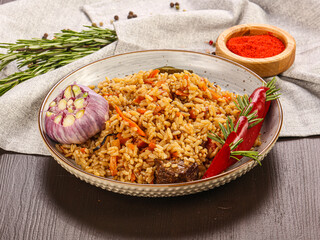 Uzbek traditional Pilaf with beef
