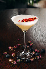 Boozy PIsco Sour Cocktail in martini glass