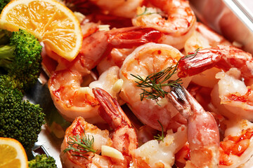 stir-fried mixed vegetable and broccoli with shrimps - healthy food style