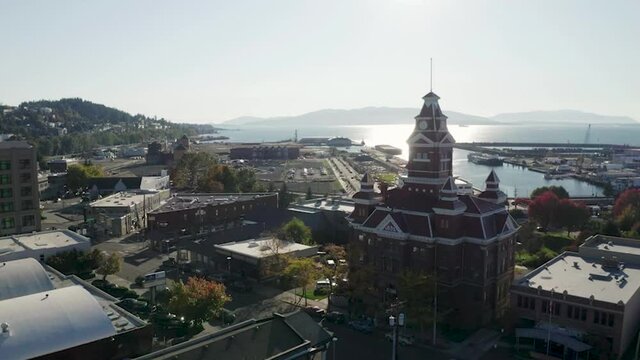 The Historic Whatcom County Town Hall, Now A Museum, In Bellingham, Washington, USA - aerial drone shot