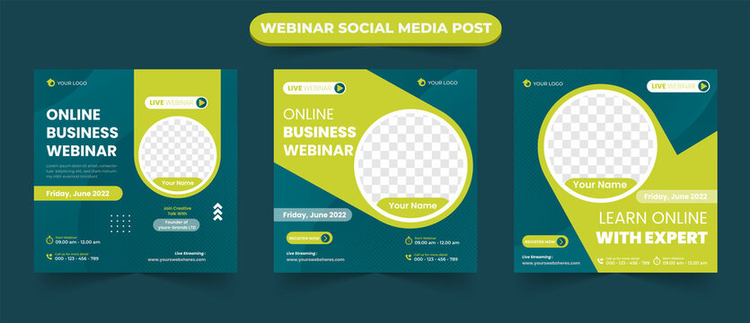 Set Of Layout For Online Live Webinar Conference Training Seminar Course,and Learning Video Social Media Post Banner Flyer Poster Template Design