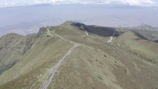 Drone shot of the trails on the moorlands of Rucu Pichincha, a dormant volcano near Quito Ecuador.