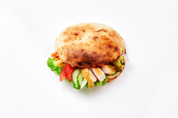 Big delicious chicken hamburger on white backgroung.