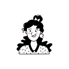 Cute young women portrait, girl icon, flat design.