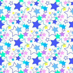 Seamless pattern with blue and lilac stars on a white background. Use for fabric, wrapping paper, wallpaper, print, backdrops, baby clothes, napkins, bags, merchandise, clothing, and artwork.