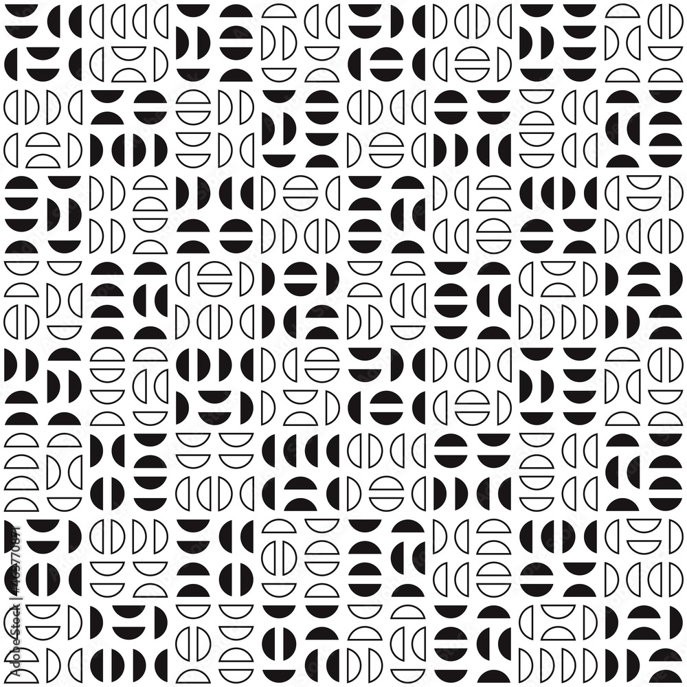 Aufkleber Black and white halves of a circle, which are in the form of a chessboard. Abstract canvas of halves in black and white.