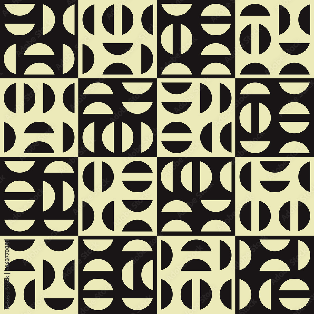 Aufkleber Black and white abstract chess cells. Vector pattern with checkers, and halves of a circle inside.