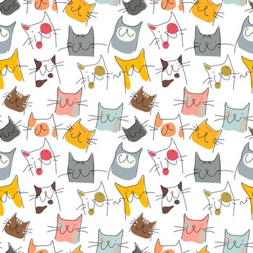 Seamless pattern with hand-drawn cats