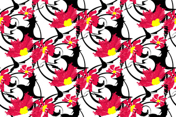 Abstract seamless pattern. Red and black color on a white background. 