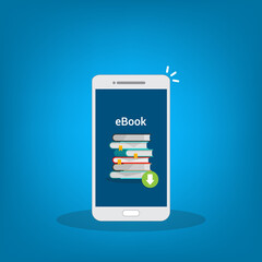 Download book. E-book marketing, content marketing, e-book download on smart phone . Vector illustration.