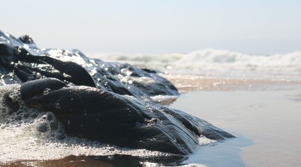 close - up soft and foamy wave of the sea