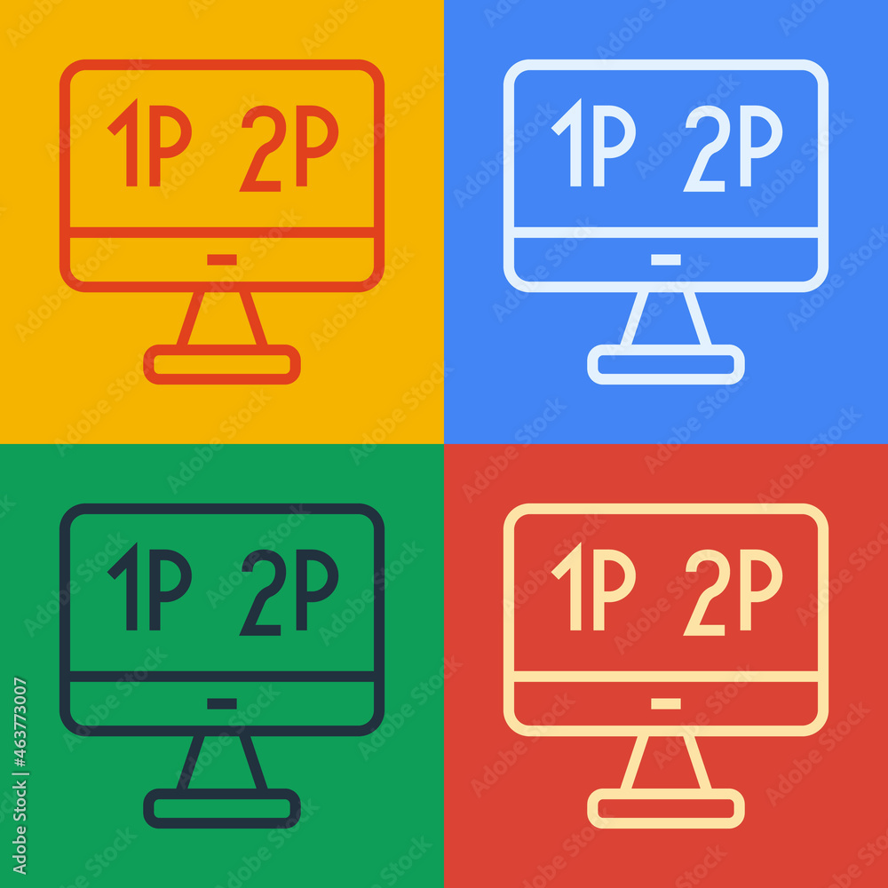 Poster pop art line computer monitor screen icon isolated on color background. electronic device. front vie