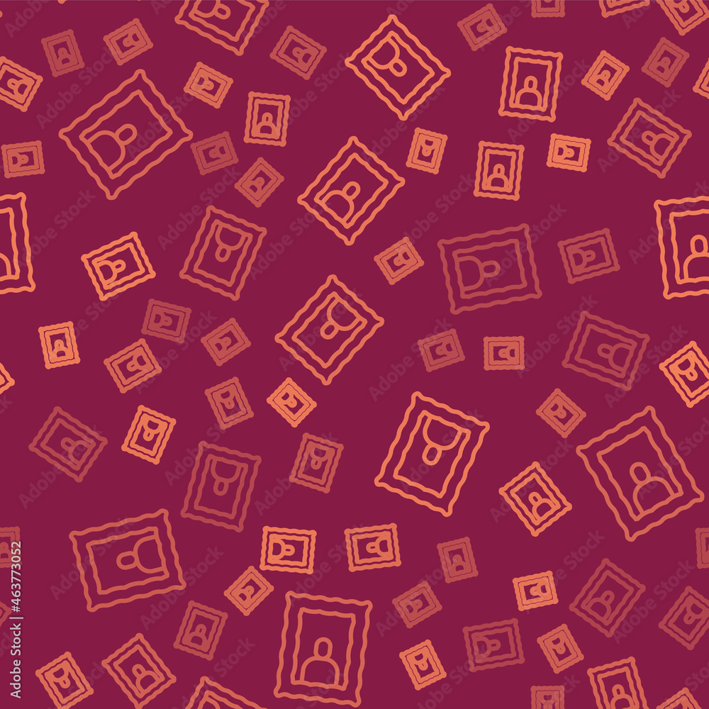 Poster brown line picture frame on table icon isolated seamless pattern on red background. valentines day s