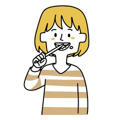 歯磨きをしている若い女性