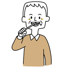 歯磨きをしている高齢男性