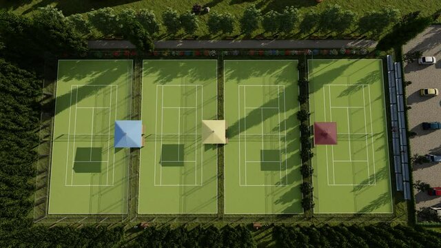 Grass tennis courts, high view, 4K