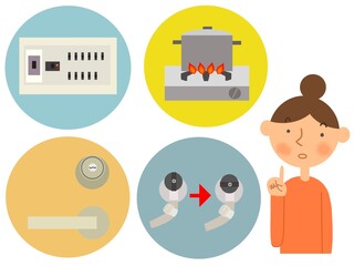 地震・災害時に確認する箇所のイラスト