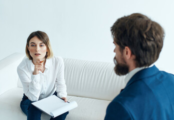 Obraz premium business man and woman communication work office partners