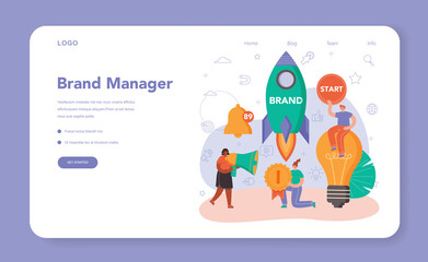 Brand management web banner or landing page. Manager developing