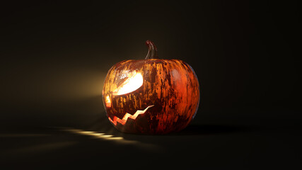 Bloody Halloween pumpkin with glowing eyes. 3d illustration, suitable for halloween themes.