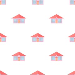 Pink cottage with big windows pattern seamless background texture repeat wallpaper geometric vector